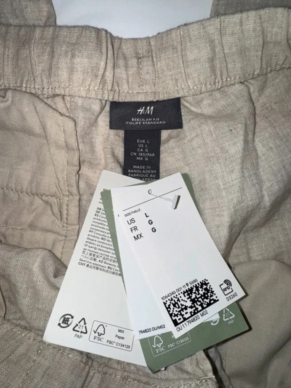 H&M Men's Lightweight Linen Blend Drawstring Pants - Taupe